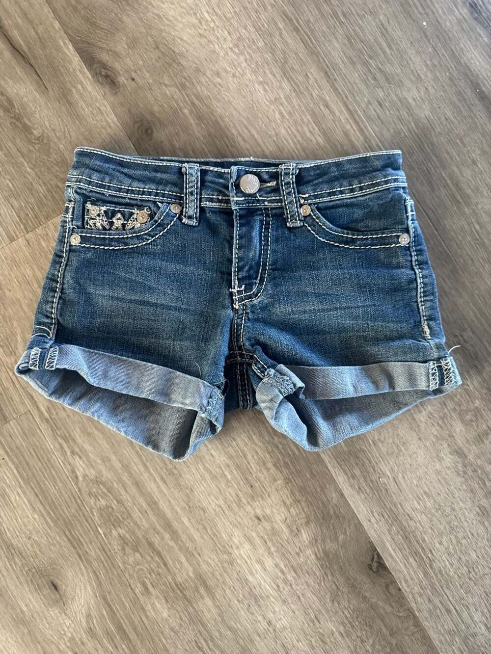 Soundgirl Blue Denim Cuffed Shorts with Sequins and Rhinestones Size 1